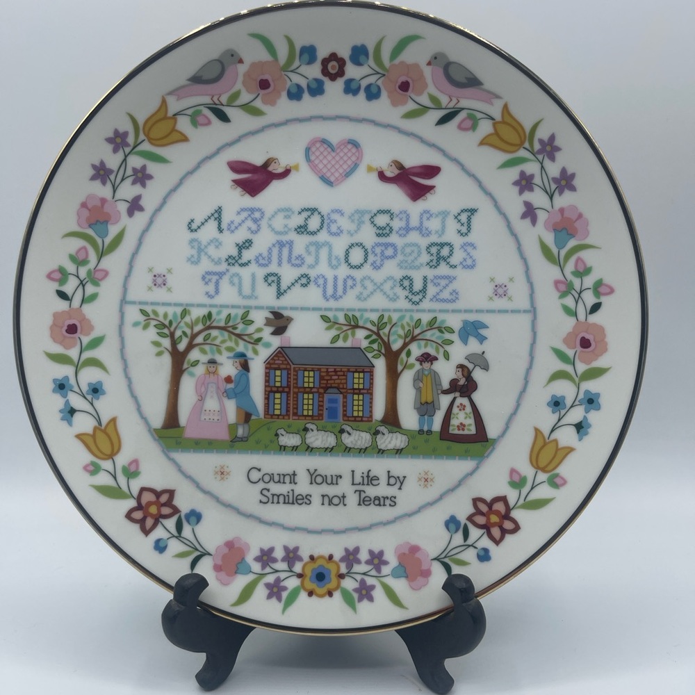 Vintage Jacobean Sampler Plate, Creative Circle 1986 Classic Home - 8.5 …